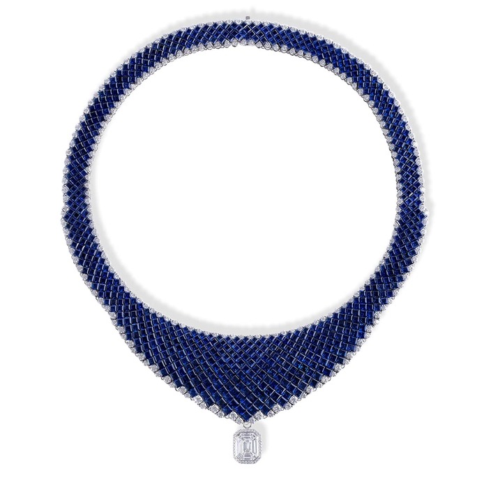 Ovidio necklace with sapphires and diamonds in white gold