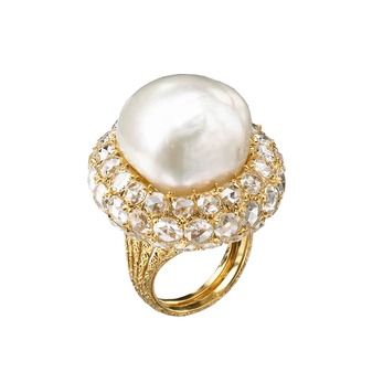 Pearl and diamond cocktail ring