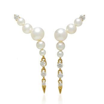 Prive Pearl ear climbers with diamond drops