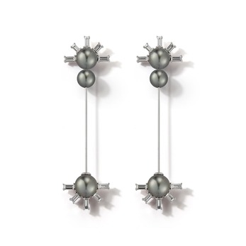 Tahitian pearl and baguette diamond drop earrings