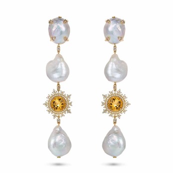 Tsarina baroque pearl and yellow beryl earrings 