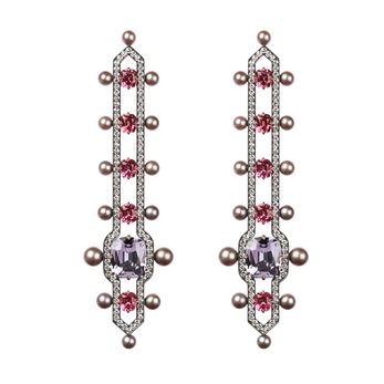 Natural pearl earrings with spinels and diamonds