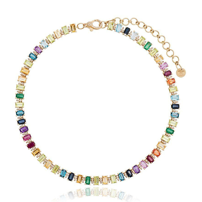 Rainbow gem 18 carat gold choker necklace