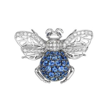 Theo Fennell 18ct White Gold, Diamond & Sapphire Small Bee Brooch