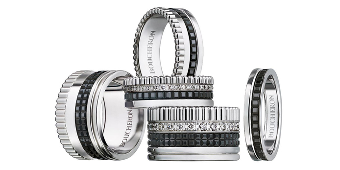 Quatre Black Edition pavé diamond bands in white gold and black PVD 