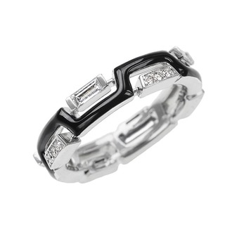 Black enamel and diamond band in white gold