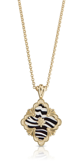 Black and white enamel Opera pendant in yellow gold