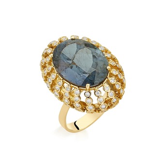 Petit Pois ring in yellow gold, set with a grey tourmaline and diamonds