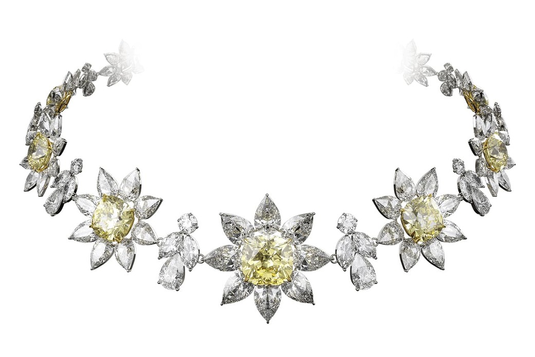 Yellow diamond and white diamond necklace