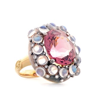Moonstone and spinel ring