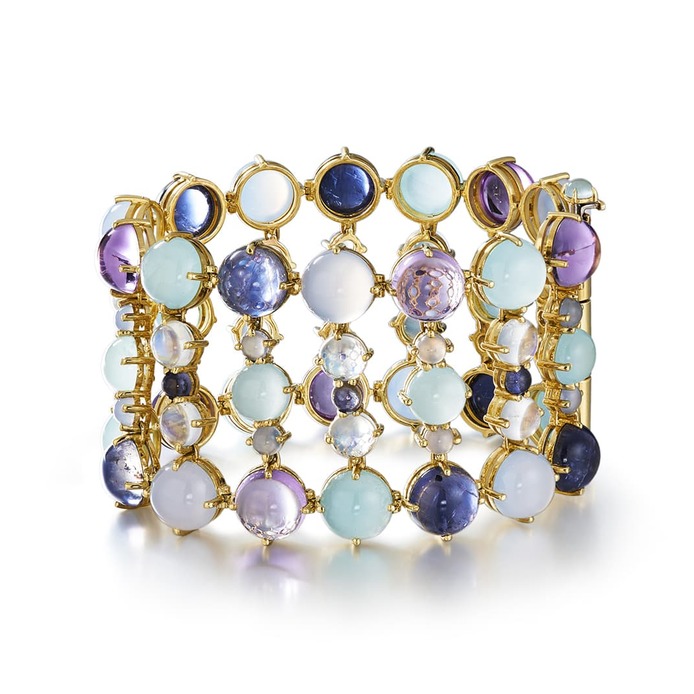 Ocean Fizz bracelet with iolite, amethyst, chalcedony, aquamarine and clear rainbow moonstone