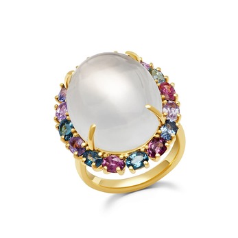 Moonstone and multi-coloured spinel ring 