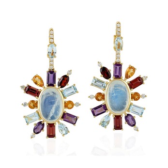 Moonstone, garnet and diamond earrings in gold 