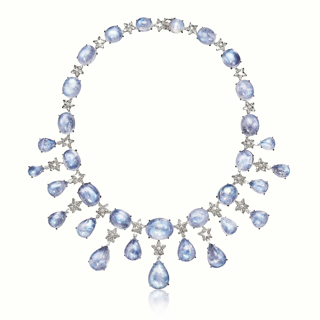 Moonstone and diamond necklace