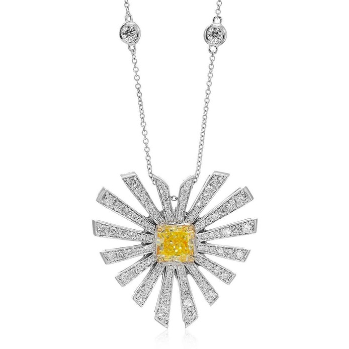 Fancy yellow diamond necklace with colourless diamonds 