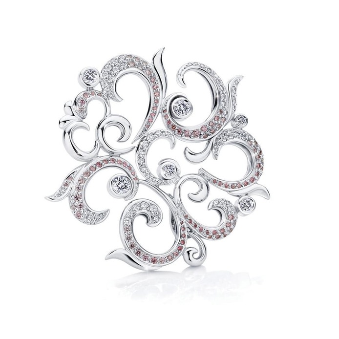 Athena brooch/pendant with white diamonds and Argyle Pink Diamonds