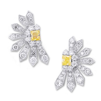 Radiant-cut fancy intense yellow diamond earrings with colourless diamonds from the Picchiotti Classic Collection