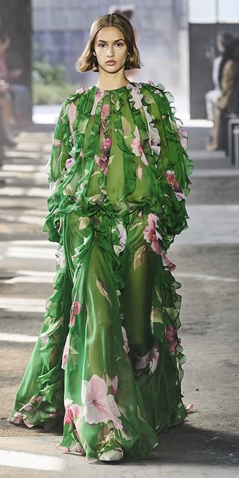 An emerald green floral-inspired dress from the Spring 2021 Ready-to-Wear collection