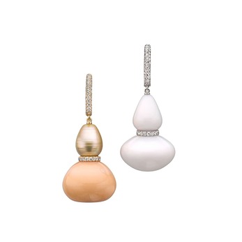 Asymmetric natural pearl and diamond earrings 