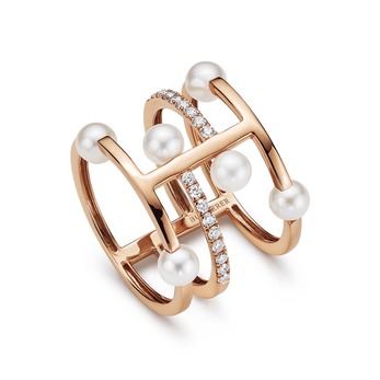 Mini Pearls ring in 18k rose gold with diamonds