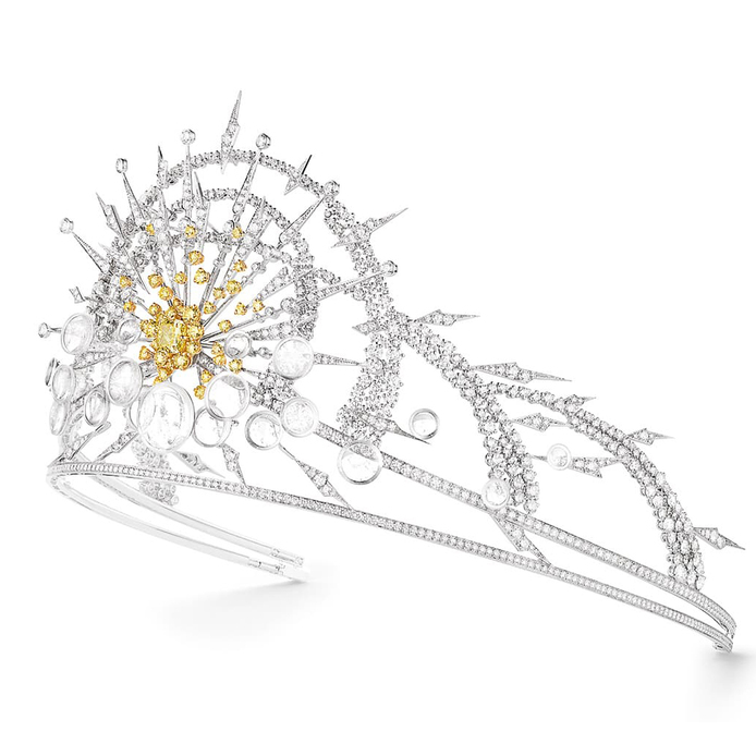 Les Ciels de Chaumet Soleil Glorieux tiara with yellow diamonds, colourless diamonds and rock crystal in 18k white gold