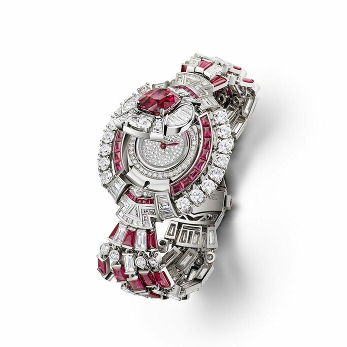 Magnifica High Jewellery secret watch with a 6.32 carat ruby cabochon 