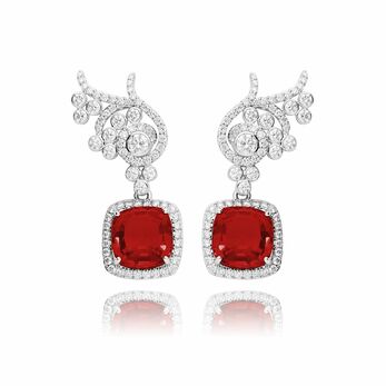  Flora earrings with diamonds and ruby drops