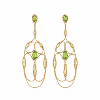 Fluid Diamonds and Stones Cross earrings in gold and peridot