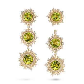 Tsarina earrings in gold, diamonds and round peridots