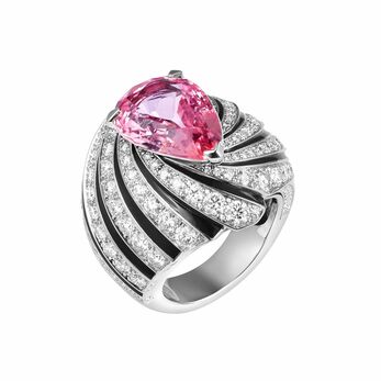 Solar ring with a 10.04ct padparadscha sapphire and brilliant-cut diamonds, set in platinum