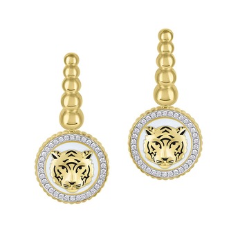 Totem tiger earrings with diamonds and ceramic in yellow and white gold 