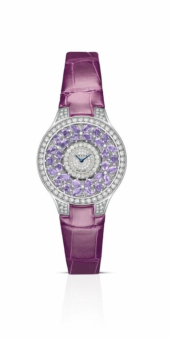 Classic Butterfly watch with violet sapphires and diamonds in 18k white gold 