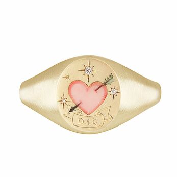 Love Heart ring with hand-enamelled details in 18K yellow gold