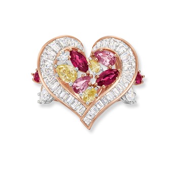 Кольцо LOVE Collection Winston Vow Promise из 18-каратного розового золота с рубинами, розовыми сапфирами, желтыми и бесцветными бриллиантами