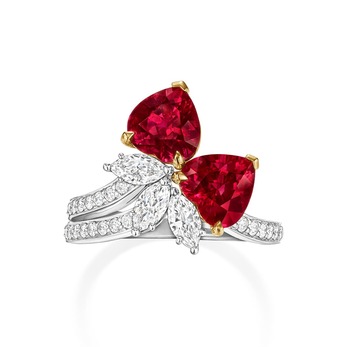 LOVE Collection Winston Vow Dual Hearts ring with heart-shaped rubies and diamonds 