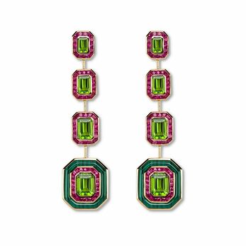Radiance Collection earrings with Fuli peridots, rubies and malachite