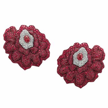 Enchanted Garden large ruby and rubellite flower earrings