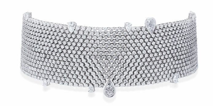 Cowherd & Weaver Girl choker with diamonds in 18k white gold 