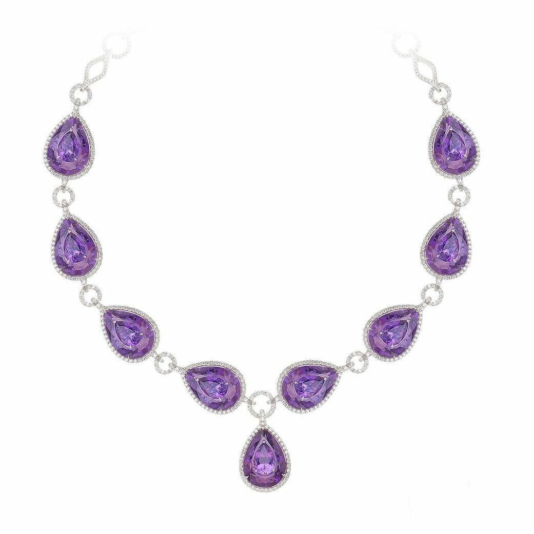 Pear-shaped amethyst and diamond necklace