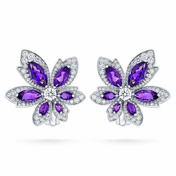 Серьги Petite Palm Single Flower из 18-каратного белого золота с грушевидными аметистами и бриллиантами