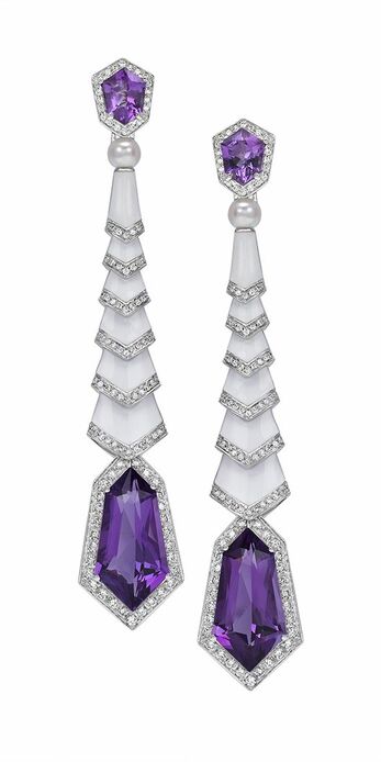 Gatsby amethyst and white enamel earrings in 18k white gold 