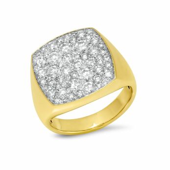 Diamond Cushion signet ring in 14k yellow gold 