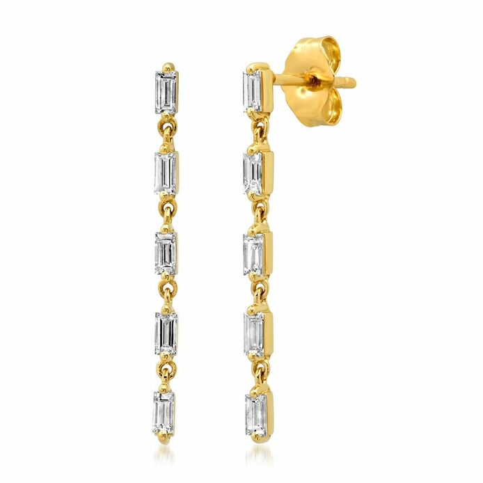 Diamond Baguette Strand earrings in 14K yellow gold 