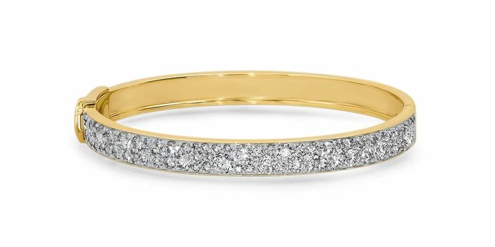 Diamond Cluster bangle with 3.80 carats of diamonds in 14k yellow gold 
