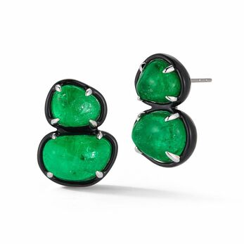 Muzo Colombian emerald earrings with black enamel 