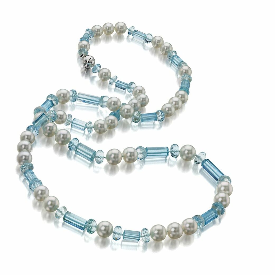 Aqua white pearl necklace