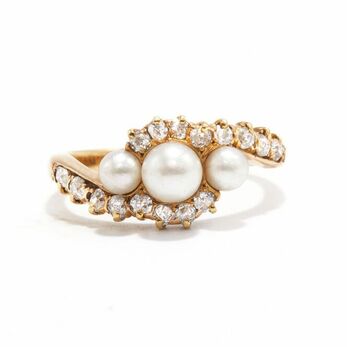 Three Pearl Diamond Swirl Ring