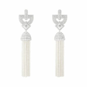 Earrings in white gold, pearl and diamond