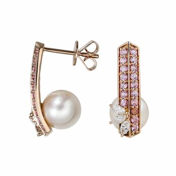 Earrings in rose gold, pink sapphire and pearl