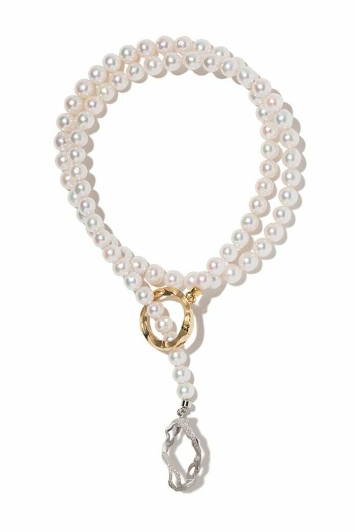  Kintsugi Infinity pearl necklace in yellow gold, white gold and akoya pearls